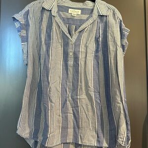 Velvet by Graham & Spencer Blue and White Striped Button Down Shirt
